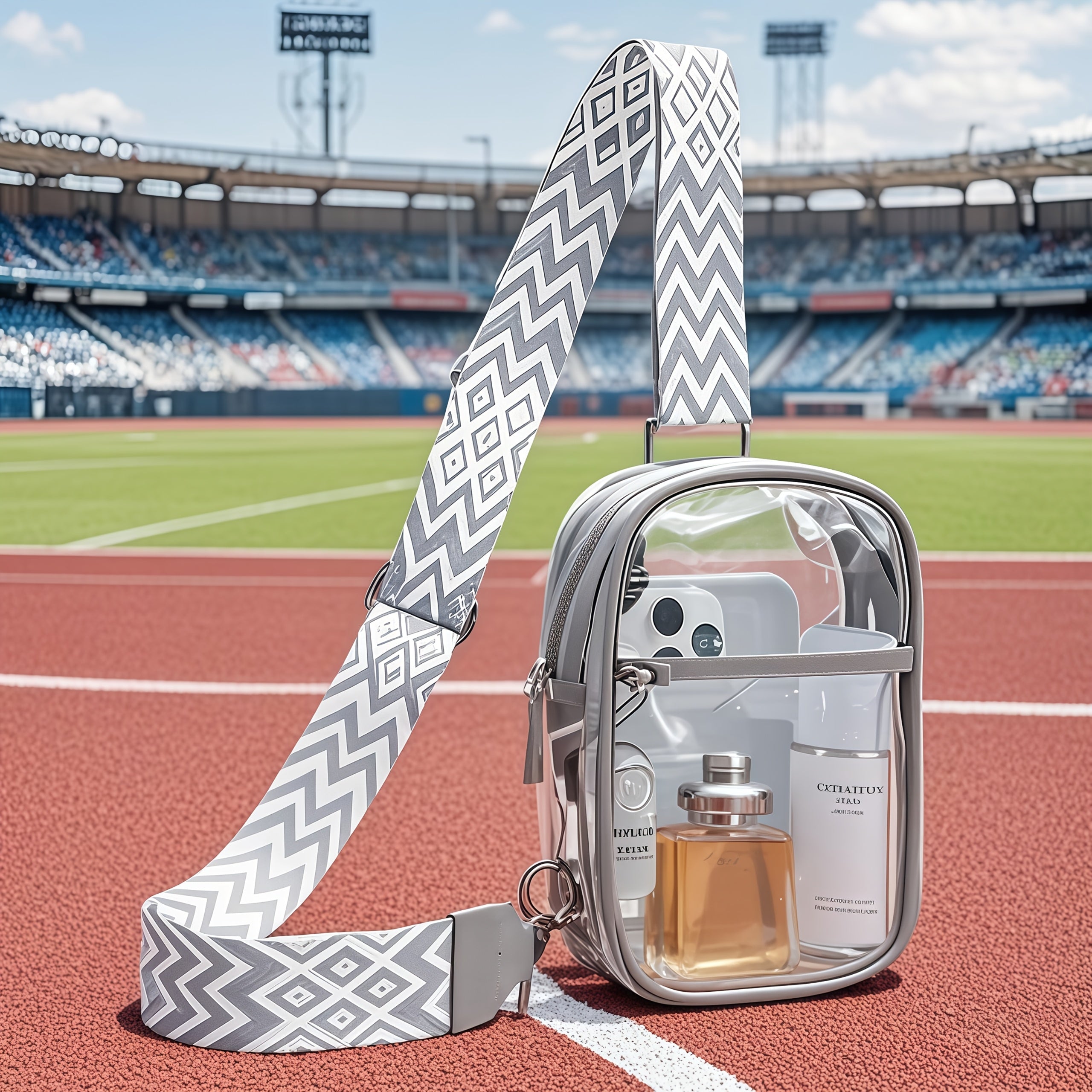 Stadium-Approved Premium Crossbody Bag with Adjustable Strap - Great for Concerts, Sports, And Outdoor Events - Durable, Easy to Clean, with Front Zip Pocket And Mesh Side Pockets - Perfect Gift for Women