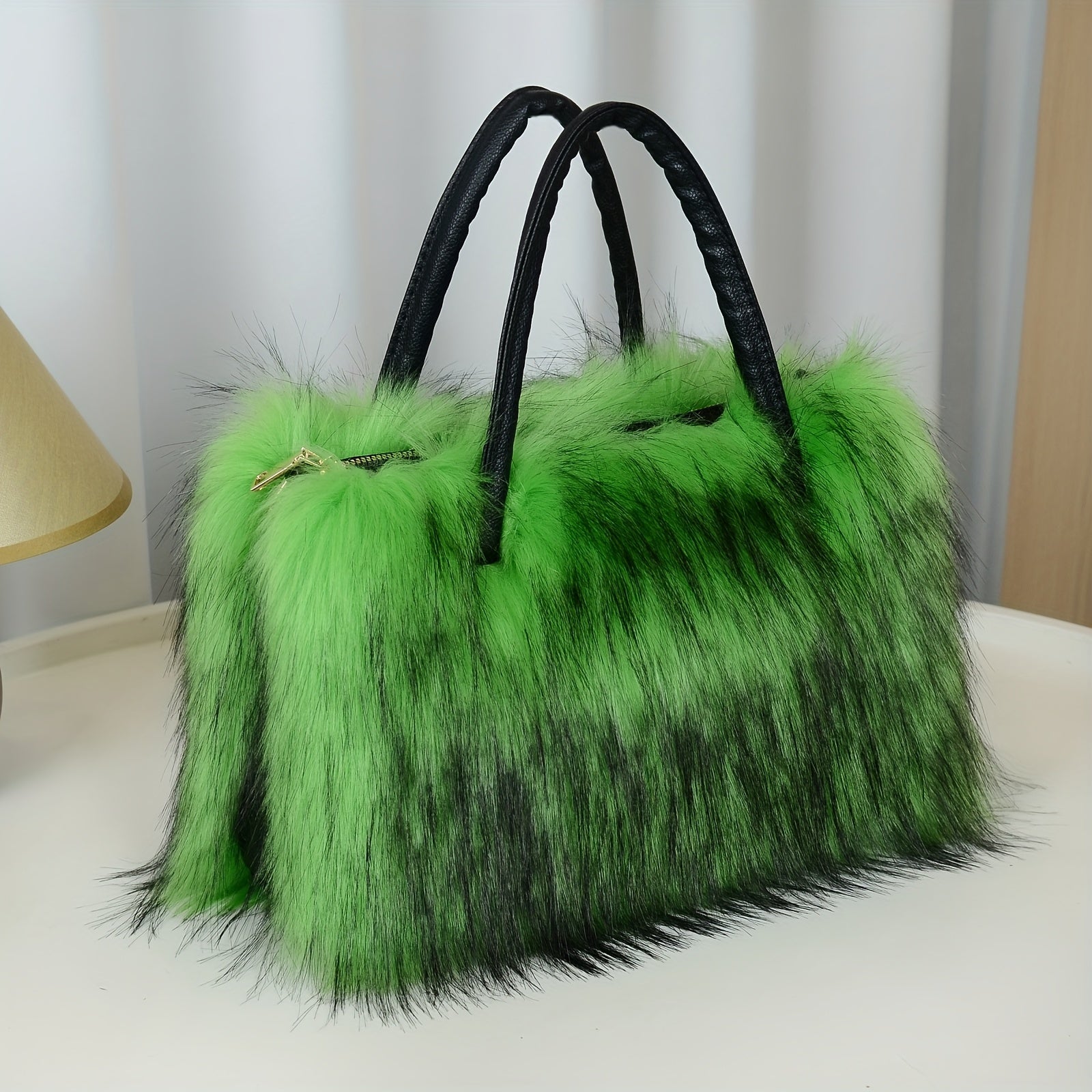 Women'S Plush Faux Mink Shoulder Bags | High-End Fashion Tote And Crossbody Bags in Five Colors:, Pink, Khaki, Silvery Grey, Green | Ideal Gifts for Girlfriend, Daughter, Mother | Solar Bloom Brand, Zipper Closure, Removable Strap Chance of Free Gift