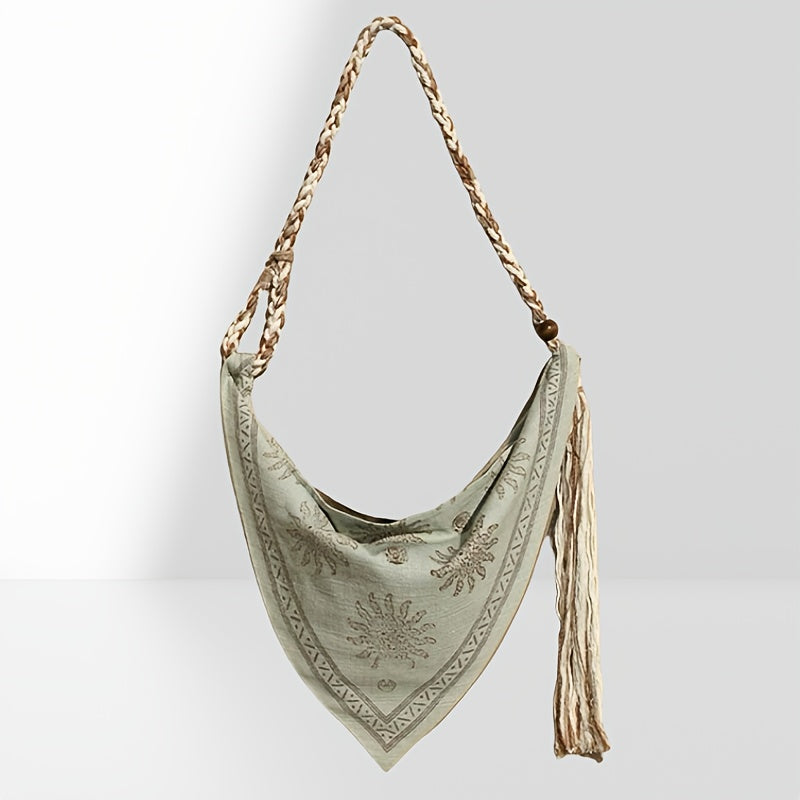 Single-Shoulder Crossbody Bag for Women in Bohemian Style, with Fringed Linen