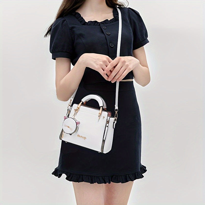 Small Purses And Handbags for Women 2025 New Ladies Top Handle Satchel Purses Girls Shoulder Bags Fashion Mini Totes Bags with Cute Kitten Pendant