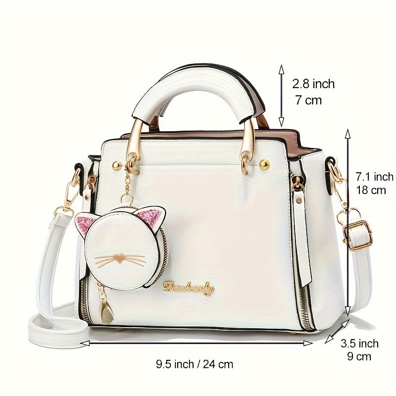 Small Purses And Handbags for Women 2025 New Ladies Top Handle Satchel Purses Girls Shoulder Bags Fashion Mini Totes Bags with Cute Kitten Pendant