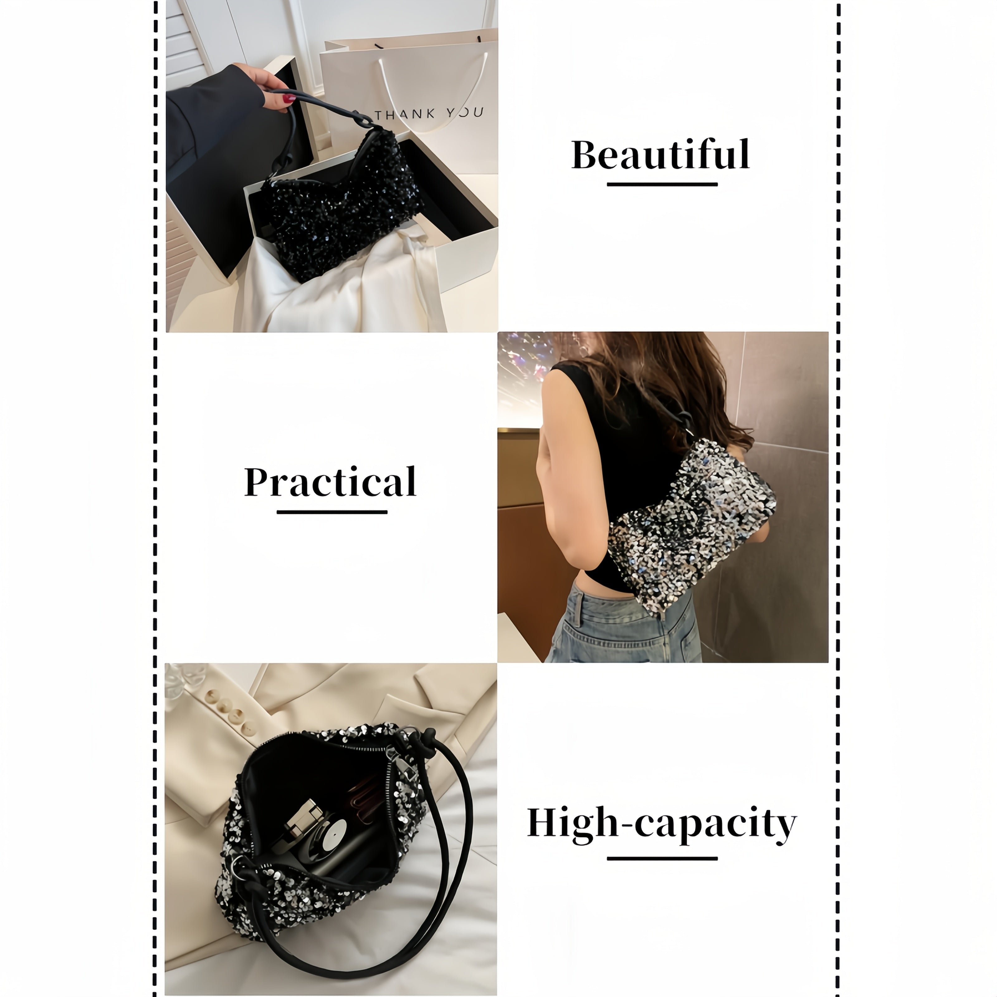 A Stylish Shoulder Bag For Women With Sequins, A Fashionable Handbag For Women With Sequins - With Shoulder Strap. A Very Eye-catching Bag For Fashionable Women With A Lot Of Personality. Large Capacity, With Zipper, Suitable For Various Occasions.