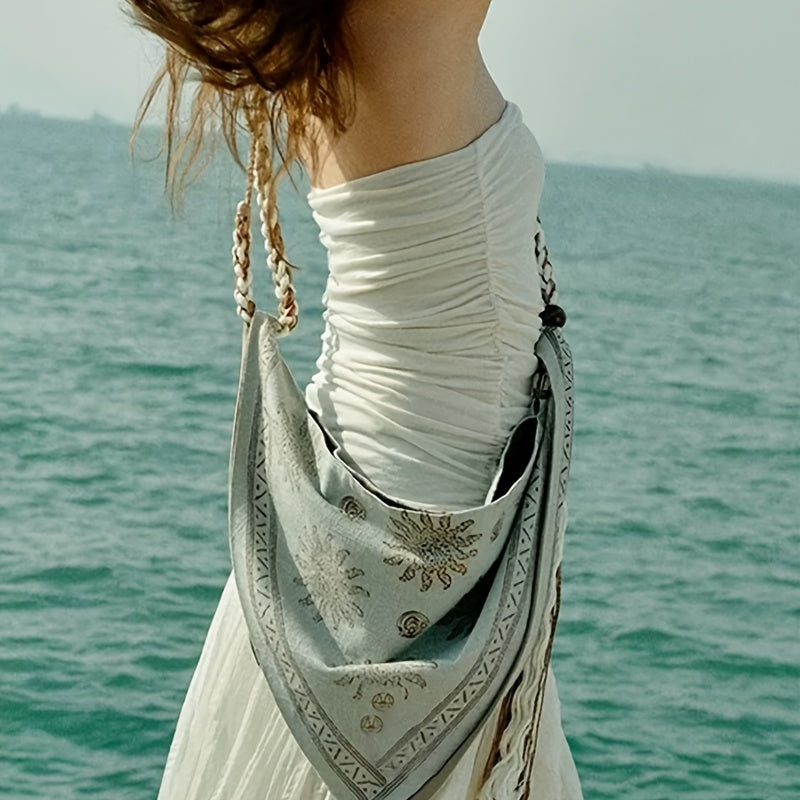 Single-Shoulder Crossbody Bag for Women in Bohemian Style, with Fringed Linen