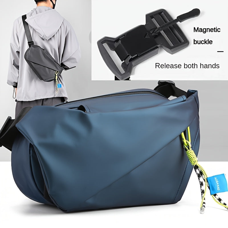 High Quality shoulder bag, high-density nylon fabric, magnetic buckle, flexible, trendy, portable water cup bag, large capacity, fashionable, Men's bag, breathable, smooth zipper, free pendant for same day shipment