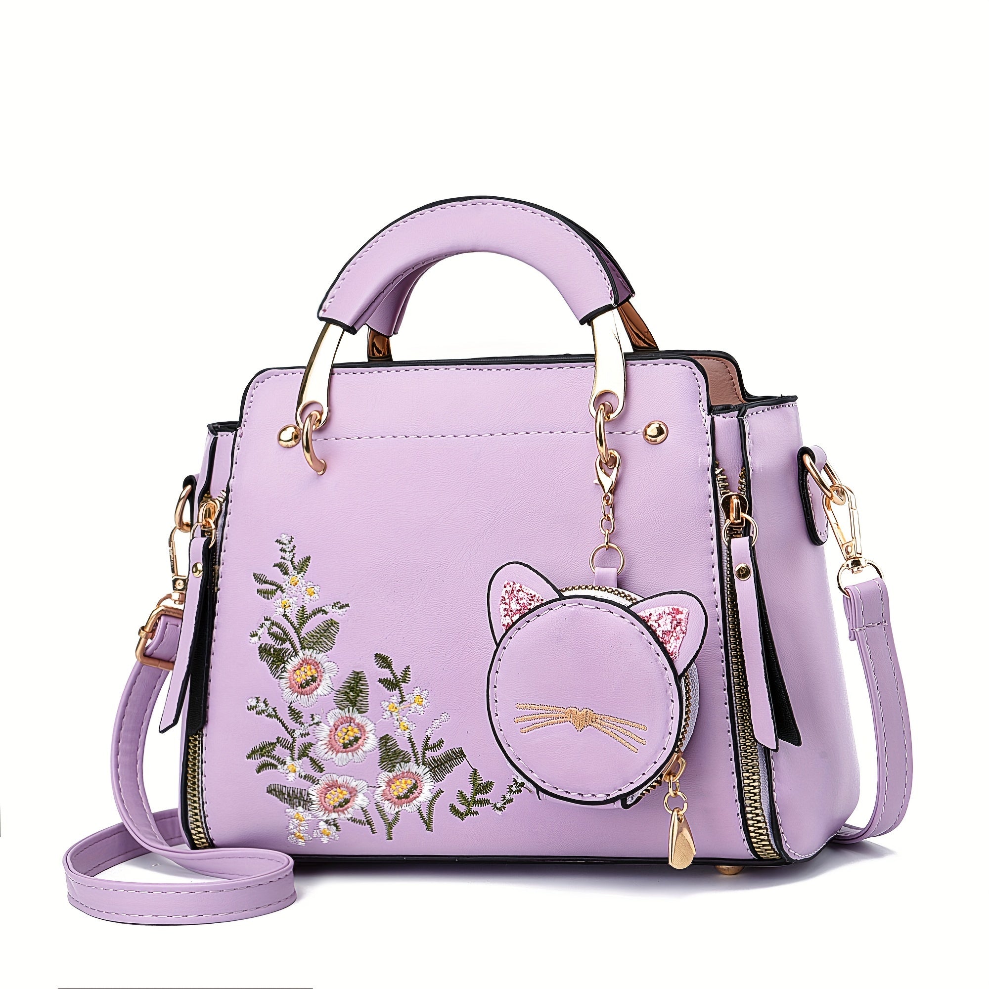 Small Purses And Handbags for Women 2025 New Ladies Top Handle Satchel Purses Girls Shoulder Bags Fashion Mini Totes Bags with Cute Kitten Pendant