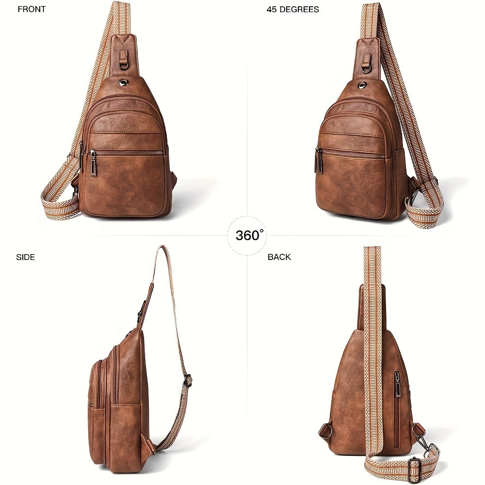 Unisex Stylish Sling Bag - Reversible PU Crossbody Pack for Travel, Hiking & Daily Use | Adjustable Strap, Anti-Theft Pocket, Lightweight 7.5x11.5in Hands-Free Organizer