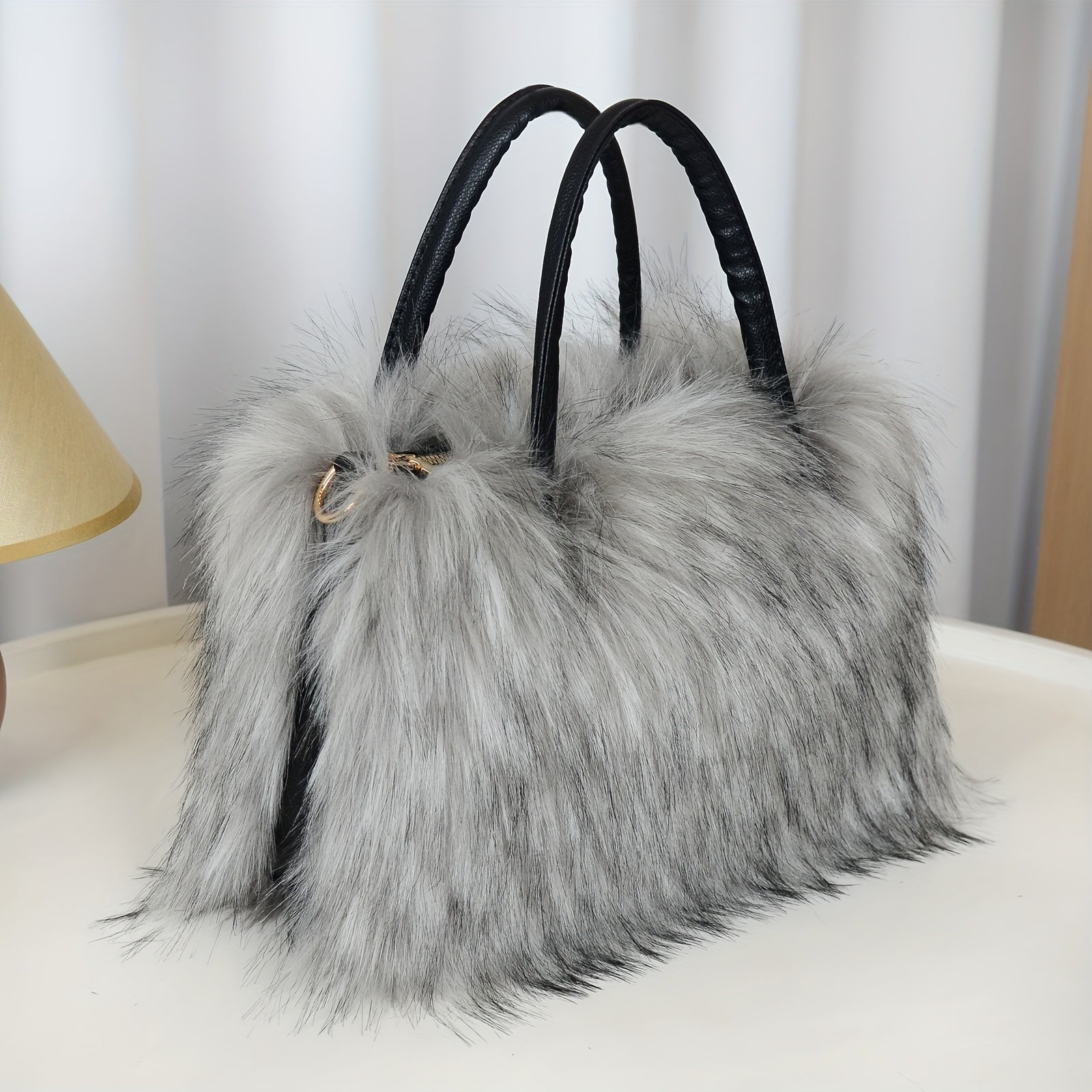 Women'S Plush Faux Mink Shoulder Bags | High-End Fashion Tote And Crossbody Bags in Five Colors:, Pink, Khaki, Silvery Grey, Green | Ideal Gifts for Girlfriend, Daughter, Mother | Solar Bloom Brand, Zipper Closure, Removable Strap Chance of Free Gift