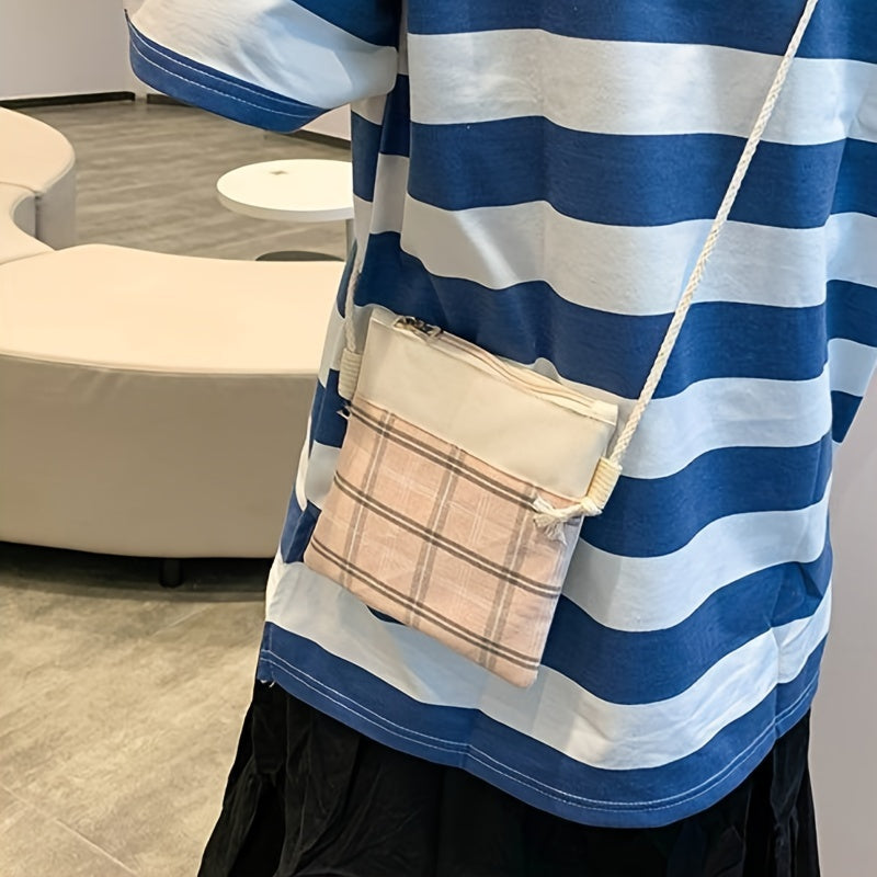 Cute Plaid Cartoon Canvas Five-Piece School Bag, Large Capacity Casual Simple Backpack, Women's Travel Bag Cosmetic Bag, for Girls And Women, Adaptable Stationery Bag, Women's Wallet, Women's Crossbody Bag, Women's Hand Bag (No Bear Pendant)