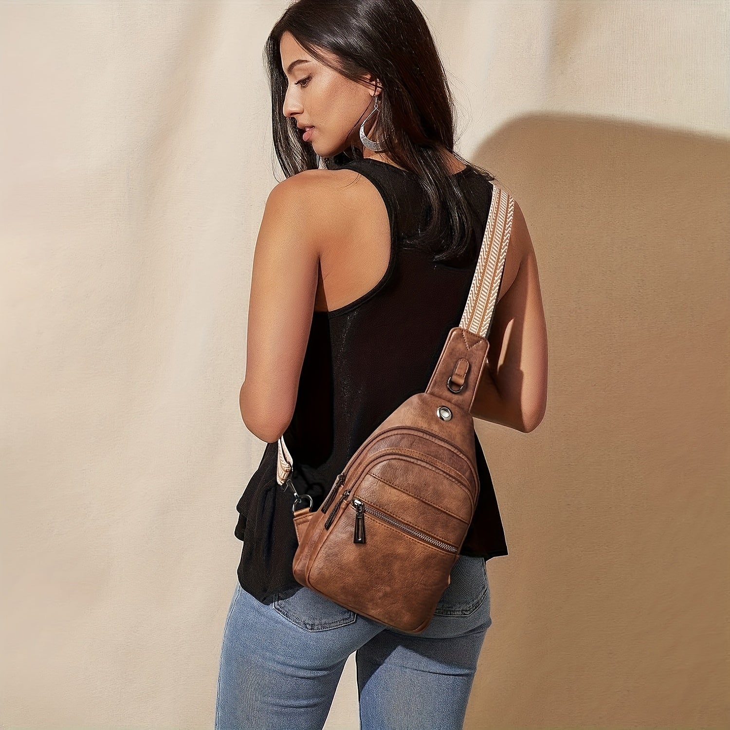 Unisex Stylish Sling Bag - Reversible PU Crossbody Pack for Travel, Hiking & Daily Use | Adjustable Strap, Anti-Theft Pocket, Lightweight 7.5x11.5in Hands-Free Organizer