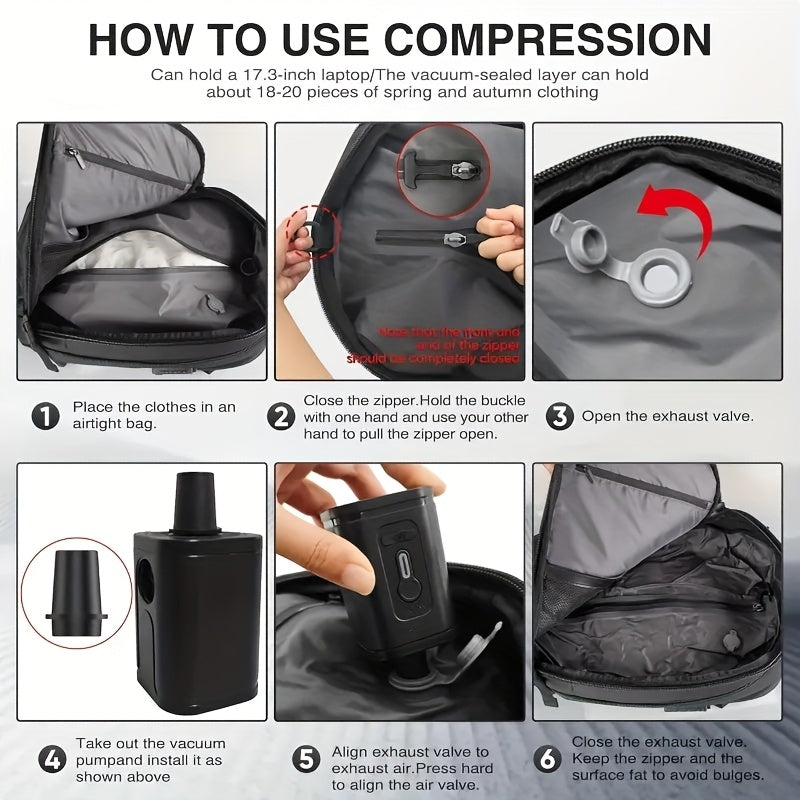 Vacuum Compression Travel Backpack, with ElectricAir Pump, Aviation, No Need for Checked Luggage, Large Capacity, Suitable for Suitcase Carrying, Easy to Clean, Ideal for Business Travel, Leisure Trips, And Daily Commuting, Unisex Essential