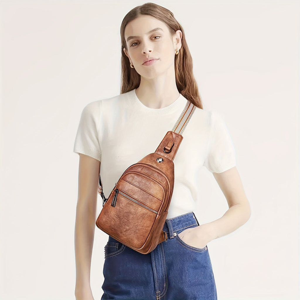 Unisex Stylish Sling Bag - Reversible PU Crossbody Pack for Travel, Hiking & Daily Use | Adjustable Strap, Anti-Theft Pocket, Lightweight 7.5x11.5in Hands-Free Organizer