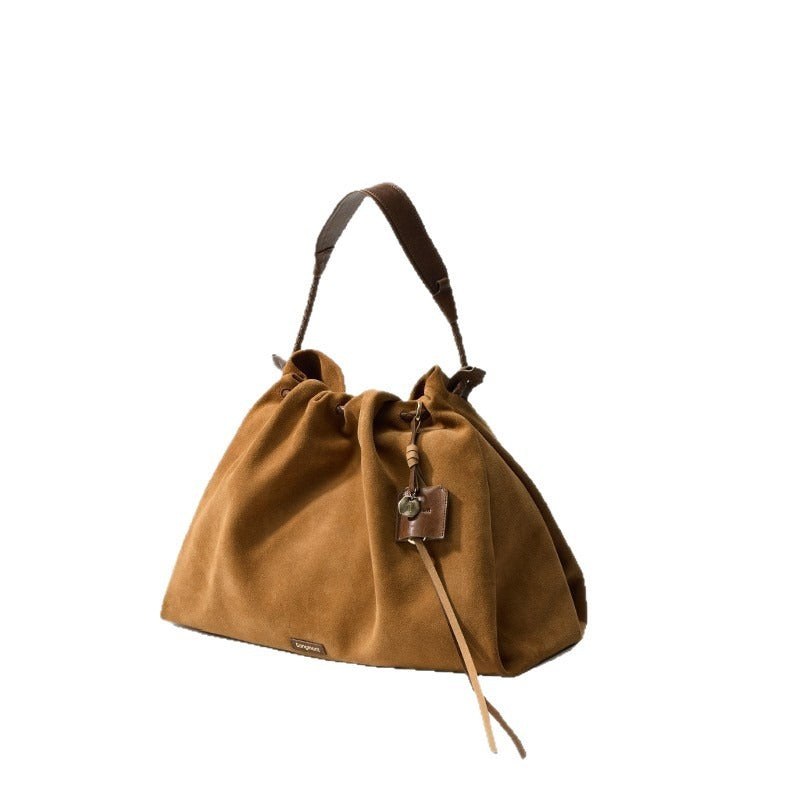 Songmont Songbaina Tote Bag | Suede, Large-Capacity, Genuine Leather, Khaki, Zipper Closure, Machine Washable