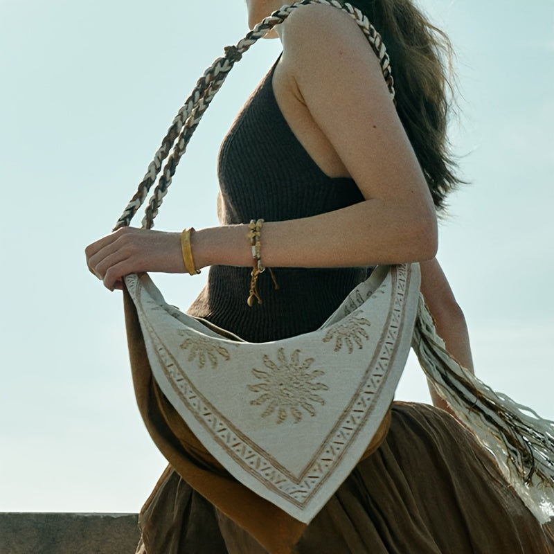 Single-Shoulder Crossbody Bag for Women in Bohemian Style, with Fringed Linen