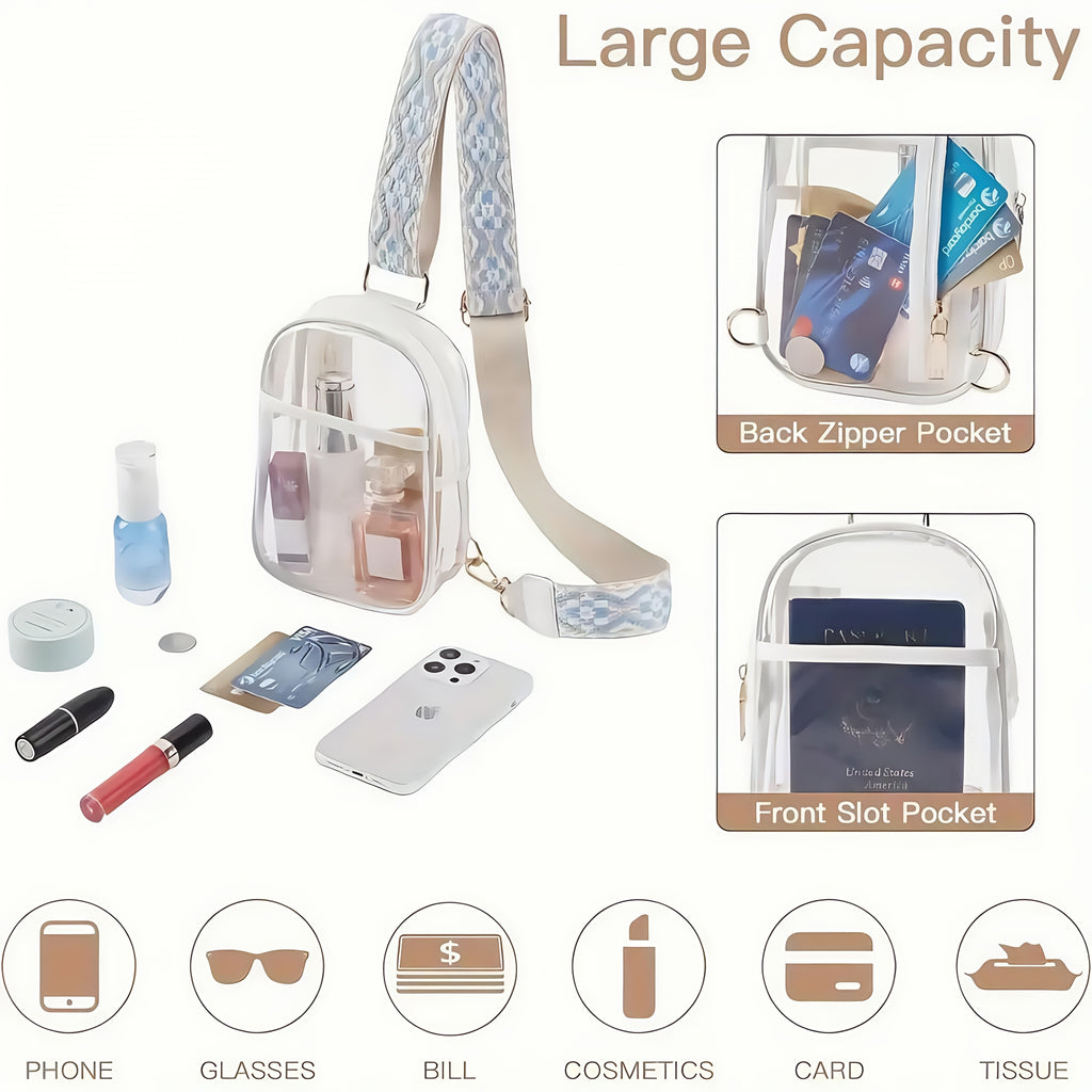 Stadium-Approved Premium Crossbody Bag with Adjustable Strap - Great for Concerts, Sports, And Outdoor Events - Durable, Easy to Clean, with Front Zip Pocket And Mesh Side Pockets - Perfect Gift for Women