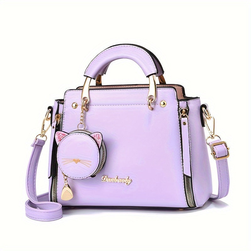 Small Purses And Handbags for Women 2025 New Ladies Top Handle Satchel Purses Girls Shoulder Bags Fashion Mini Totes Bags with Cute Kitten Pendant
