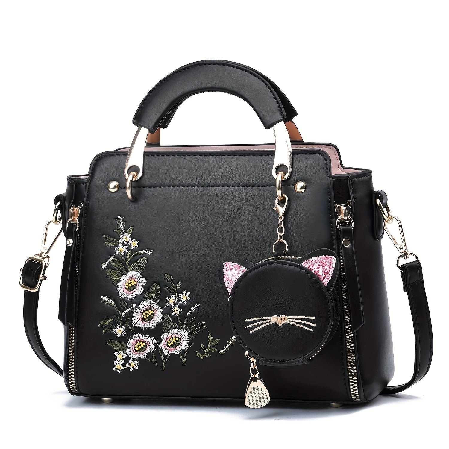 Small Purses And Handbags for Women 2025 New Ladies Top Handle Satchel Purses Girls Shoulder Bags Fashion Mini Totes Bags with Cute Kitten Pendant