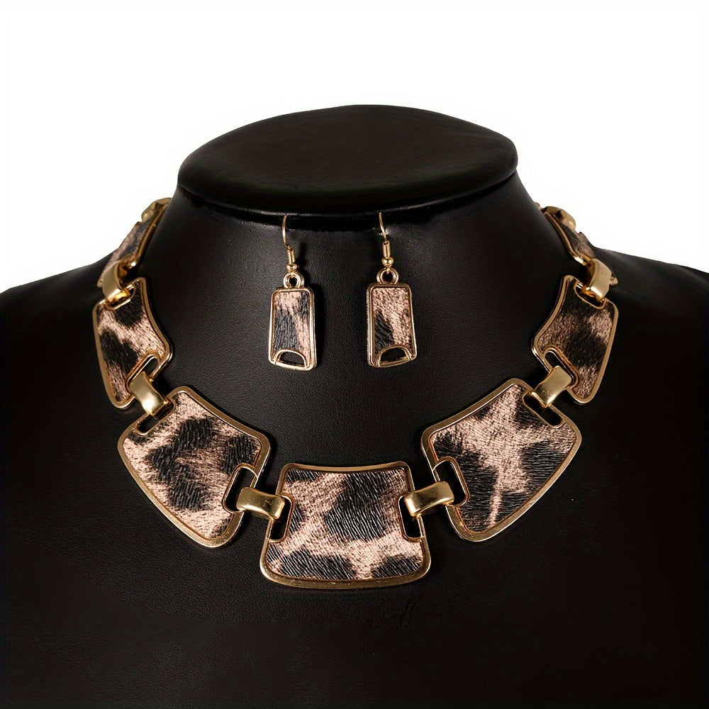 7\u002F Pcs Set Bohemian Style Leopard Print Jewelry Sets - Plastic Fashion Accessories Including  Necklaces, Earrings, Bracelets, and Handbags - Suitable for Daily and Vacation Wear
