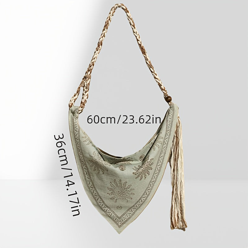Single-Shoulder Crossbody Bag for Women in Bohemian Style, with Fringed Linen