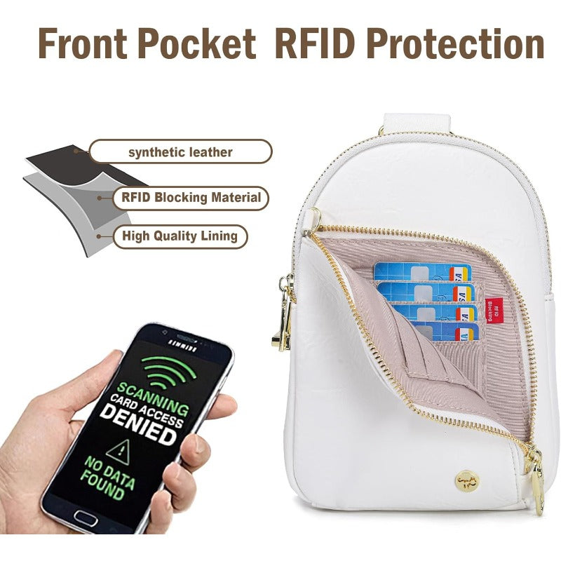 Women's RFID Blocking Anti-Theft Crossbody Sling Bag with Belt Bag - ic Closure Adjustable Strap, 8-Card Holder & D-Ring Sliding System, Spacious Travel Purse for Credit Cards\u002FPhone (Gift for Women) -