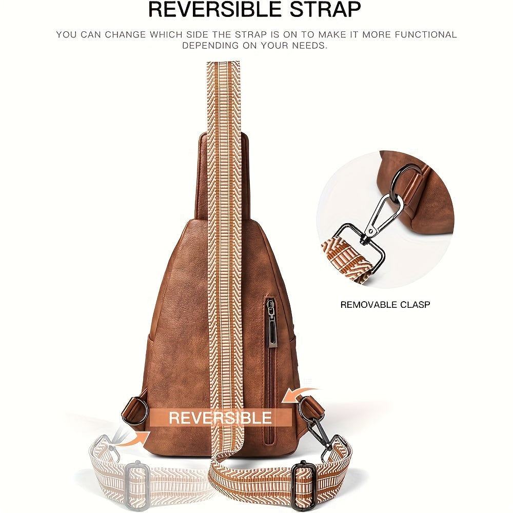 Unisex Stylish Sling Bag - Reversible PU Crossbody Pack for Travel, Hiking & Daily Use | Adjustable Strap, Anti-Theft Pocket, Lightweight 7.5x11.5in Hands-Free Organizer