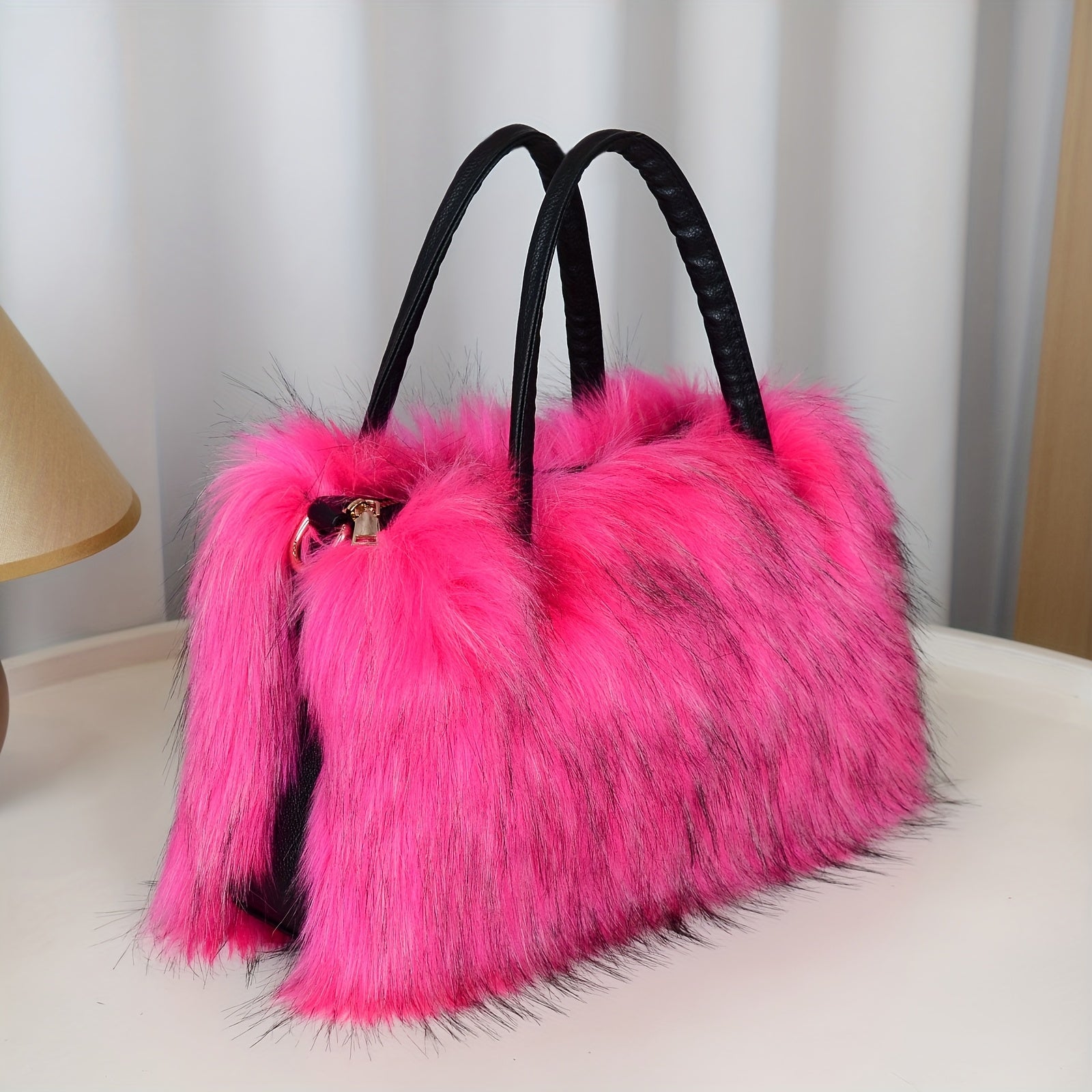 Women'S Plush Faux Mink Shoulder Bags | High-End Fashion Tote And Crossbody Bags in Five Colors:, Pink, Khaki, Silvery Grey, Green | Ideal Gifts for Girlfriend, Daughter, Mother | Solar Bloom Brand, Zipper Closure, Removable Strap Chance of Free Gift