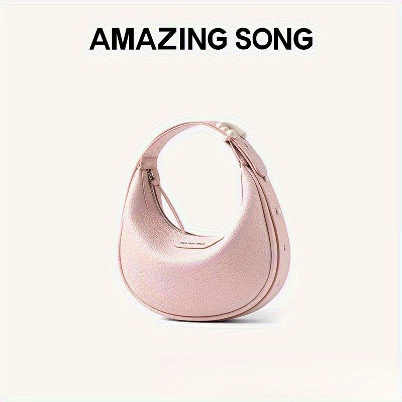 2025 Spring Summer Women'S Crossbody Bag - Half-Moon Adjustable Strap, Lightweight with Zipper Closure, Pink\u002FWhite\u002FBlack Casual Handbag for Casual Attire, Crossbody Purse, Versatile Fashion Accessory, Modern Accessory, Textured Finish