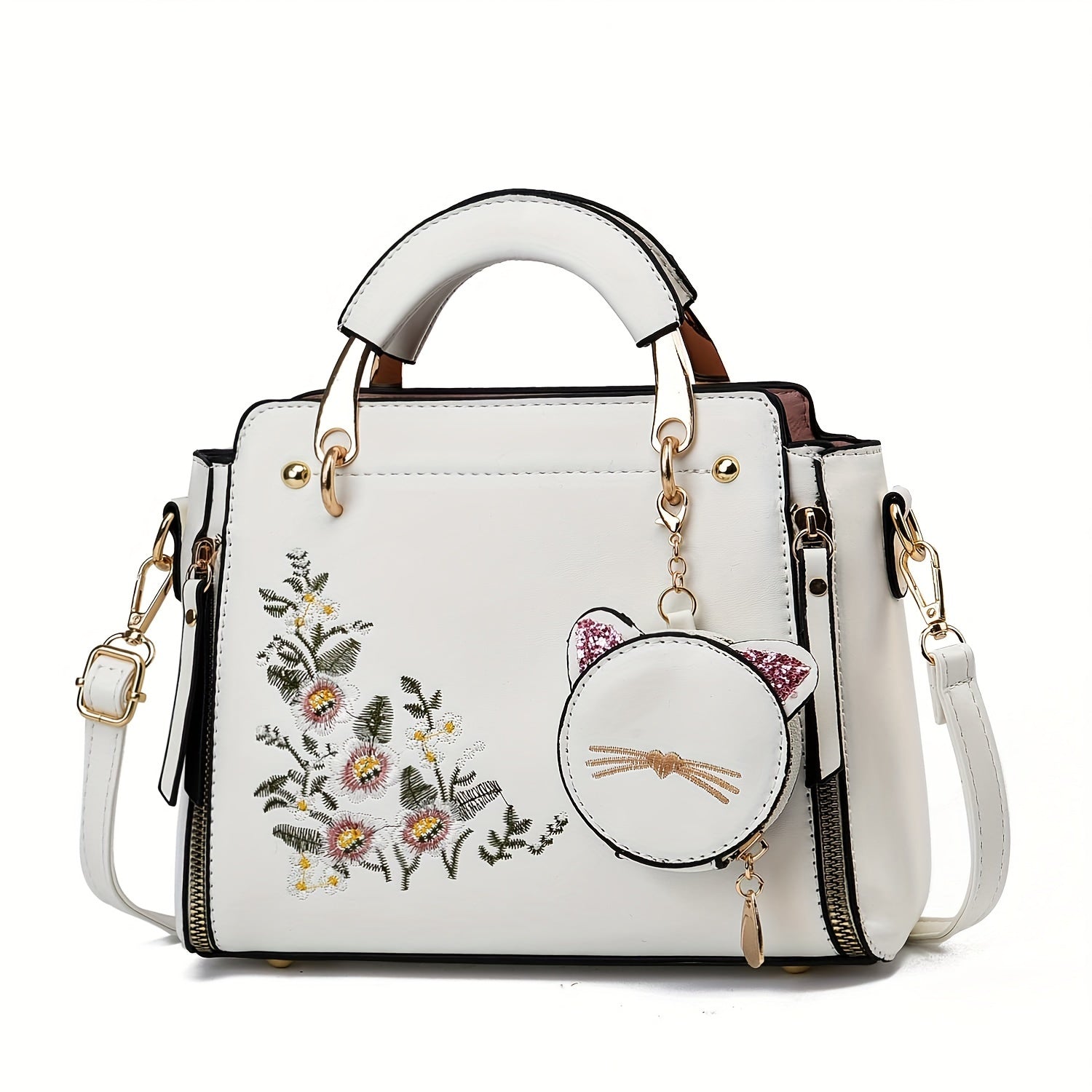 Small Purses And Handbags for Women 2025 New Ladies Top Handle Satchel Purses Girls Shoulder Bags Fashion Mini Totes Bags with Cute Kitten Pendant