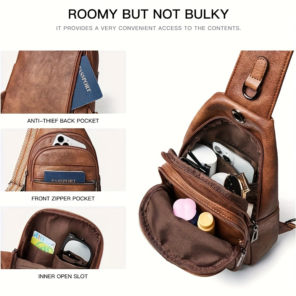 Unisex Stylish Sling Bag - Reversible PU Crossbody Pack for Travel, Hiking & Daily Use | Adjustable Strap, Anti-Theft Pocket, Lightweight 7.5x11.5in Hands-Free Organizer